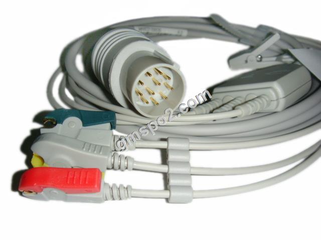 Nihon Kohden 11pin kabel one piece dengan leadwires.jpg 3-lead Nihon Kohden 11pin one piece cable with 3-lead leadwires.jpg