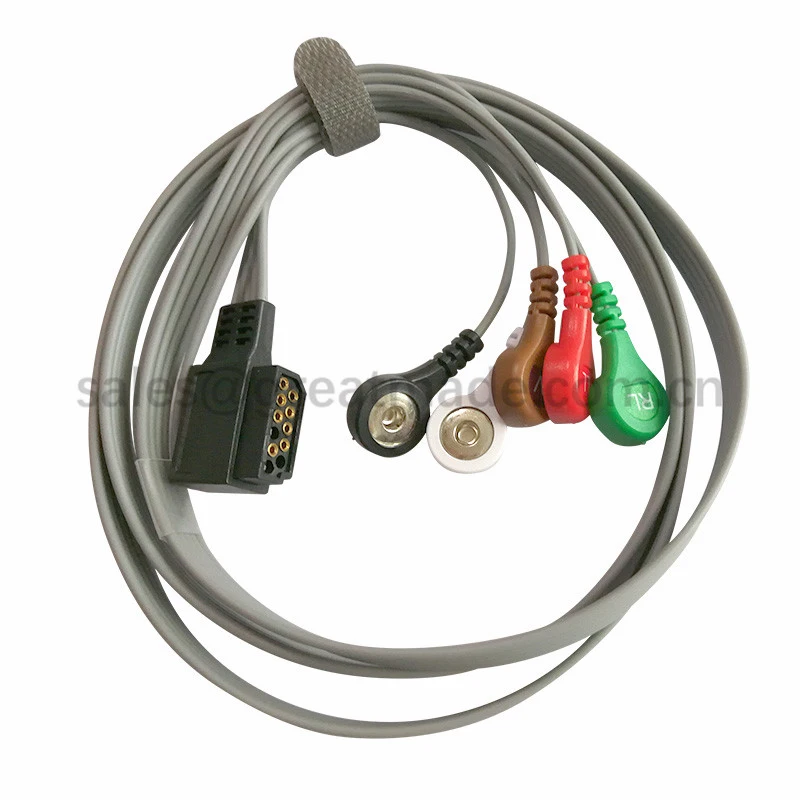 5-Lead EKG leadwires untuk philips digitrak plus 24 jam holter 3100A, 5-lead, Snap