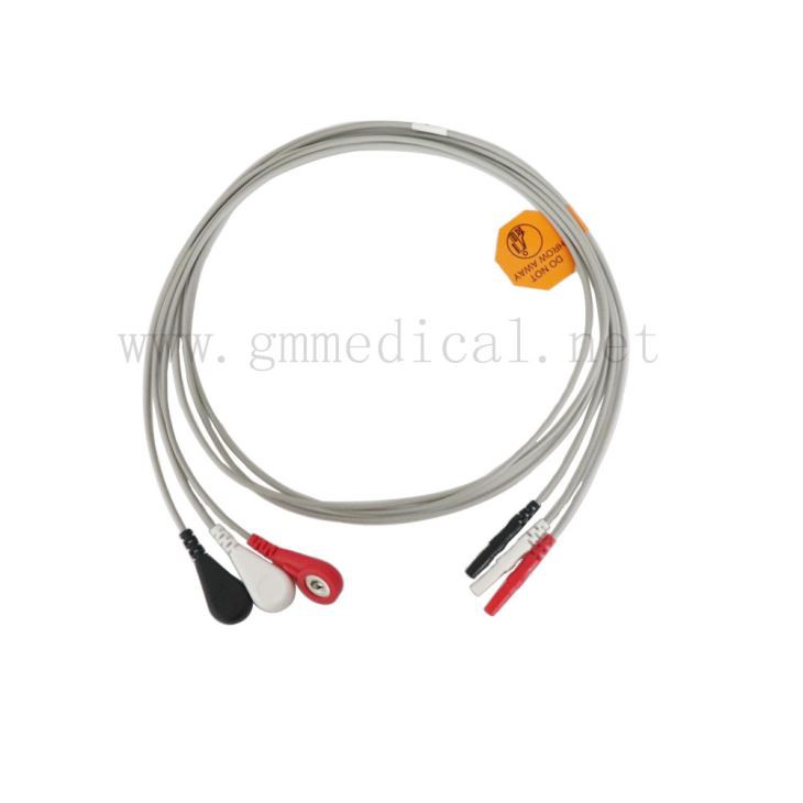 3- Lead Din Safety EKG Leadwires Set Untuk Mesin Monitor Pasien, AHA / IEC, jepret / klip. Kompatibel Dengan Mindray, CSI, Datascope Dll