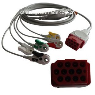 Kompatibel Bionet BM3 BM5 One Piece EKG Kabel Dengan Kabel, AHA, 5-Lead, Snap, Red 12pin
