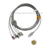 Kompatibel Dengan Mesin EKG PHILIPS (HP), Kabel EKG Satu Arah Dan Kawat Kabel, 5 Lead, Snap, AHA Atau IEC.HP 12pin, Konektor Lurus